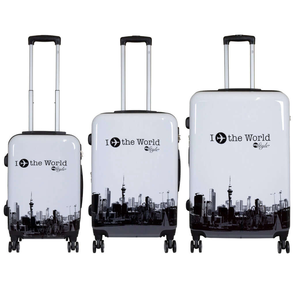 Polycarbonat Motivkofferset 3tlg Fly the world weiß