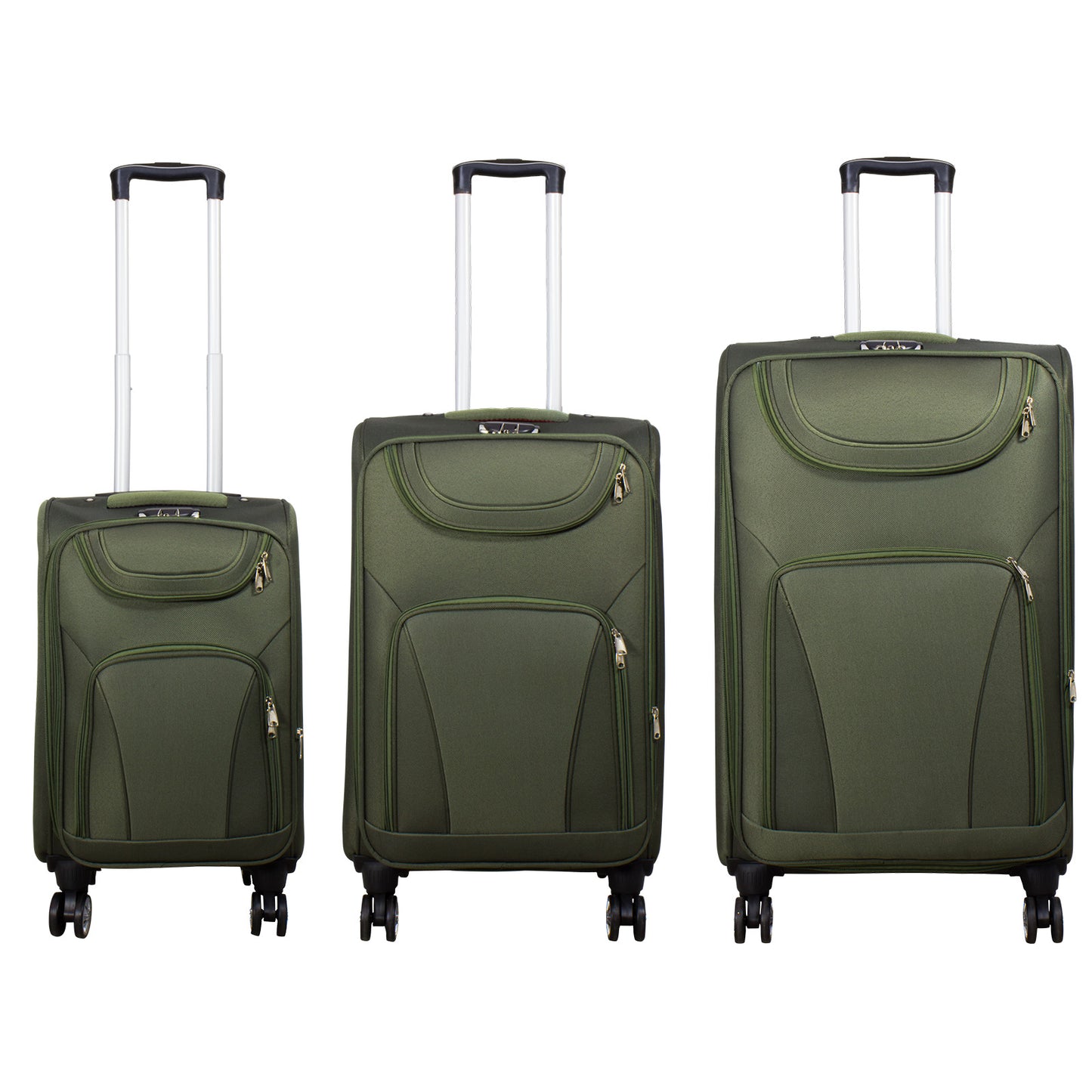 Nylon Luggage Set 3pcs Color Green Soft Luggage Model Maribor