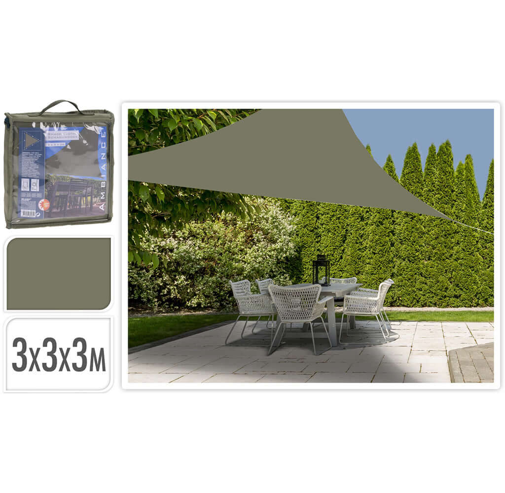 Dreieck-Sonnensegel 3x3x3m, Farbe olivgrün, VE-8 – PM Euro-Trading GmbH