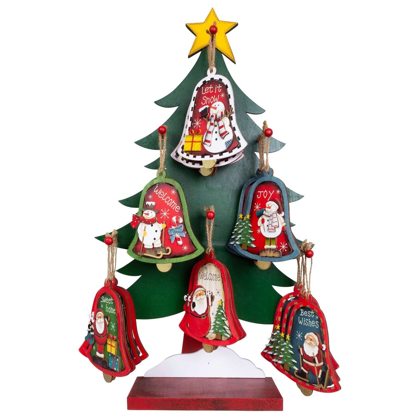 Baumschmuck 14cm 48tlg im Display Holz, 6 Designs