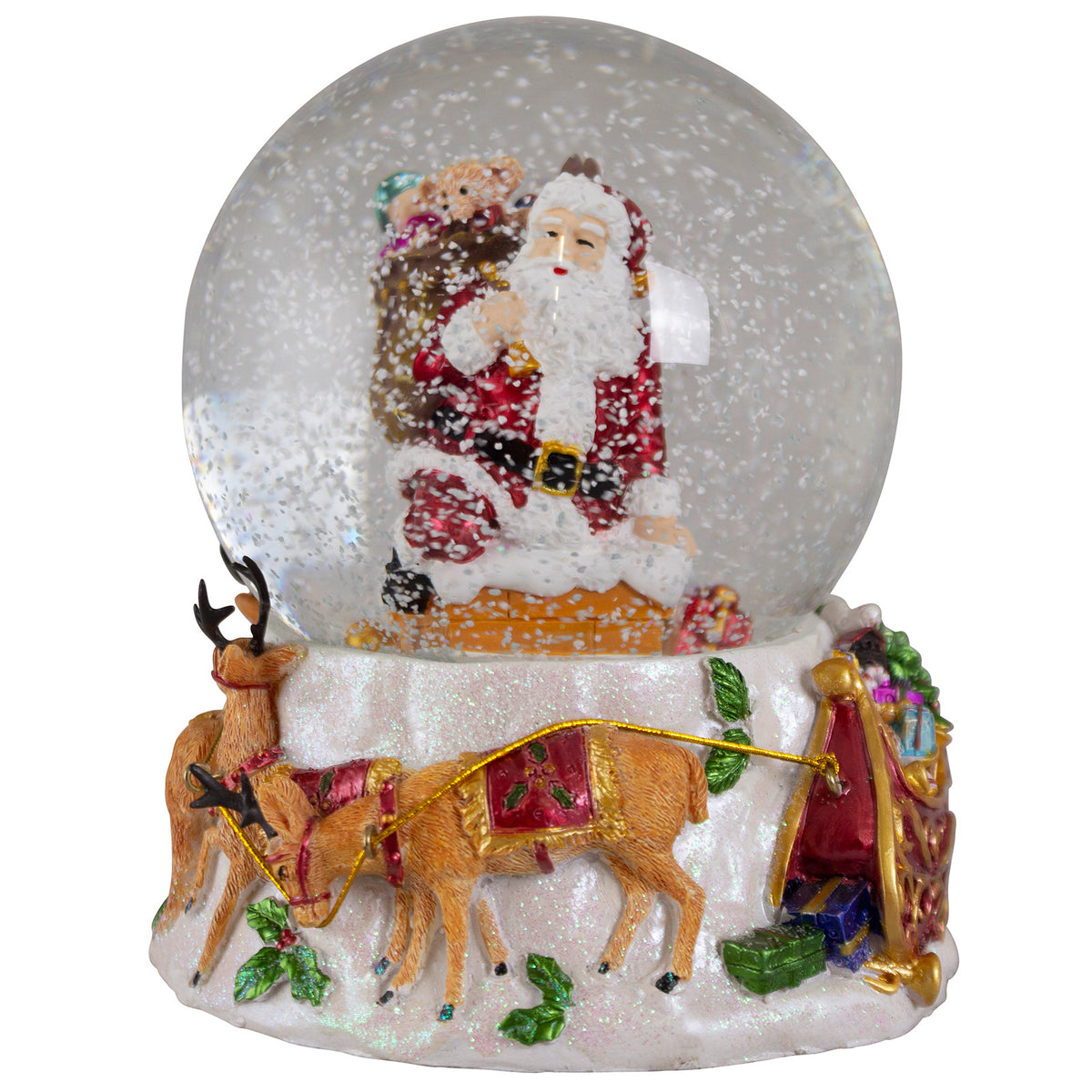 Snow globe with music box 16cm, Santa motif, pack of 8