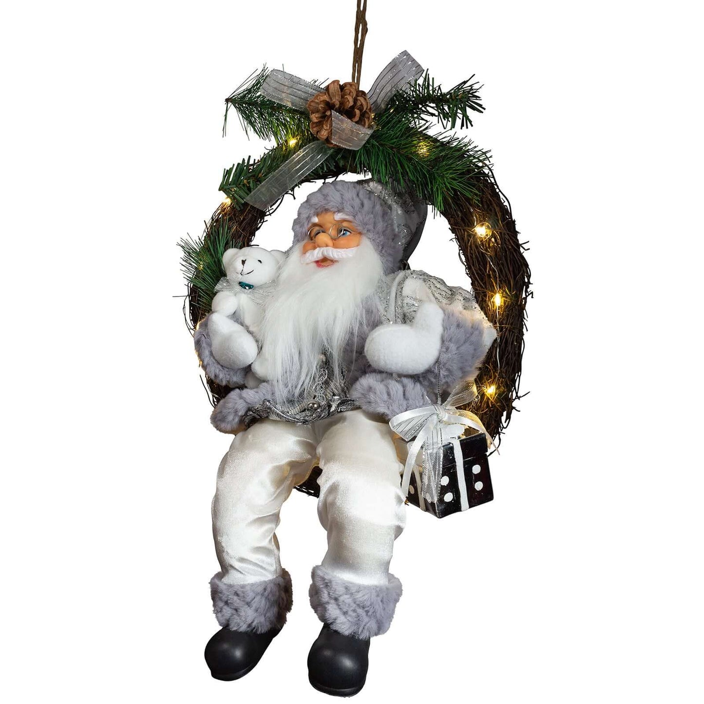 Santa 45cm im Kranz mit LED, VE-4