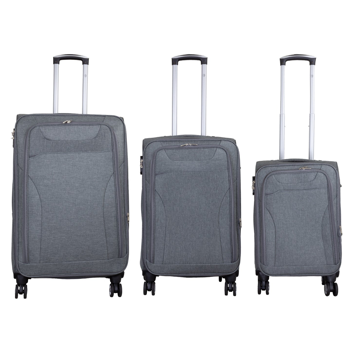 Soft Luggage Fabric Suitcase Set 3pcs - Model Cremona - Color Gray