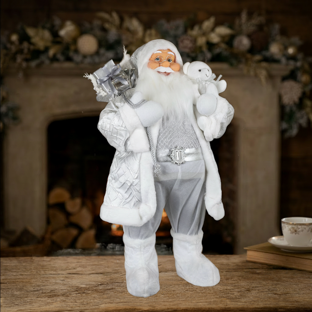 Père Noël 80 cm avec manteau blanc, VE-1