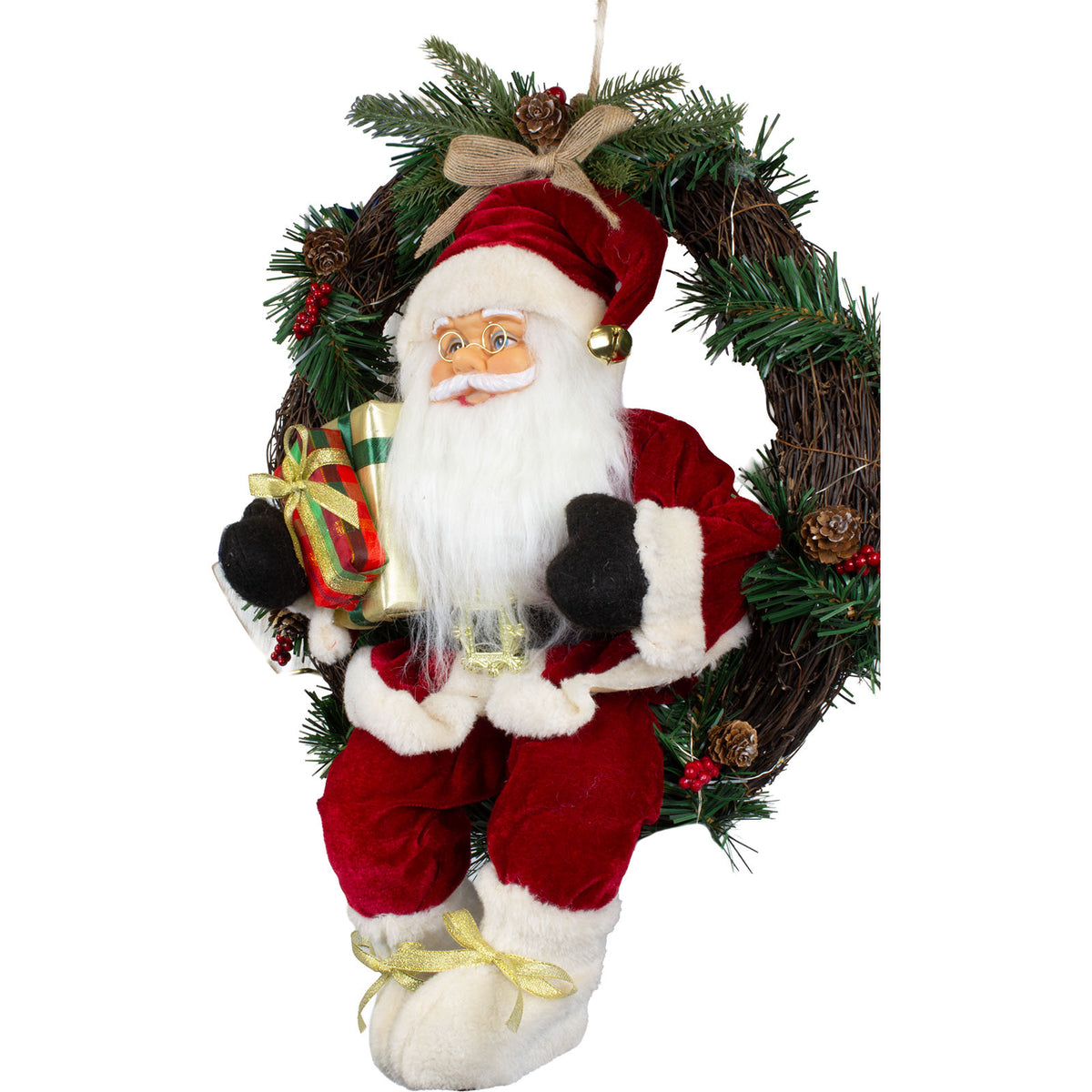 Joulupukki 45cm kranssissa LED-valolla, VE-4