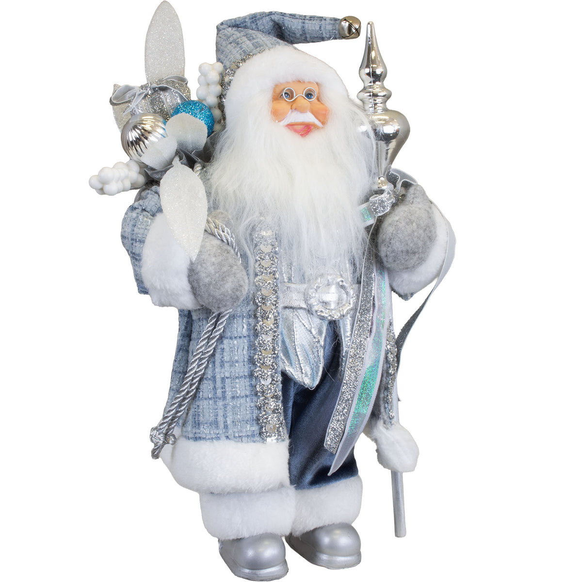 Santa manteau long 30 cm bleu-blanc-argent, unité de vente 6