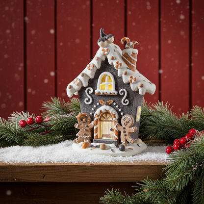 Casa de pan de jengibre LED 20cm, poliéster, VE-8(1)
