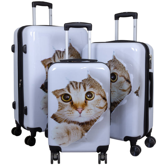 Set de maletas rígidas con diseño 3 piezas gato blanco