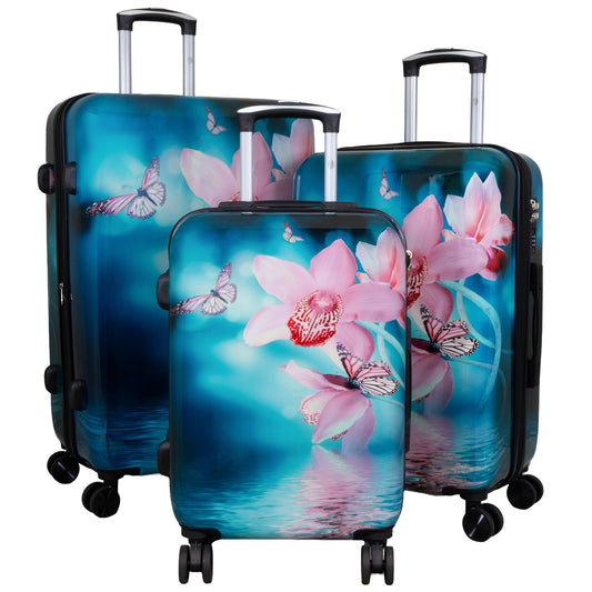 Polycarbonate motif suitcase set 3 pieces orchid