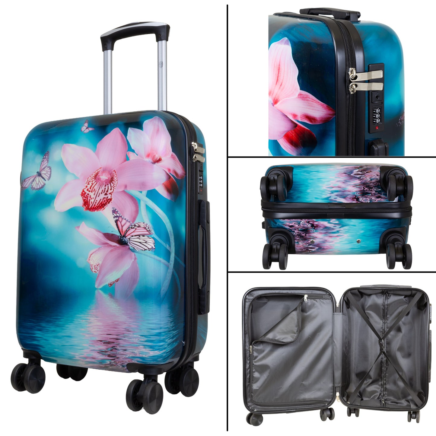 Polycarbonate motif suitcase set 3 pieces orchid