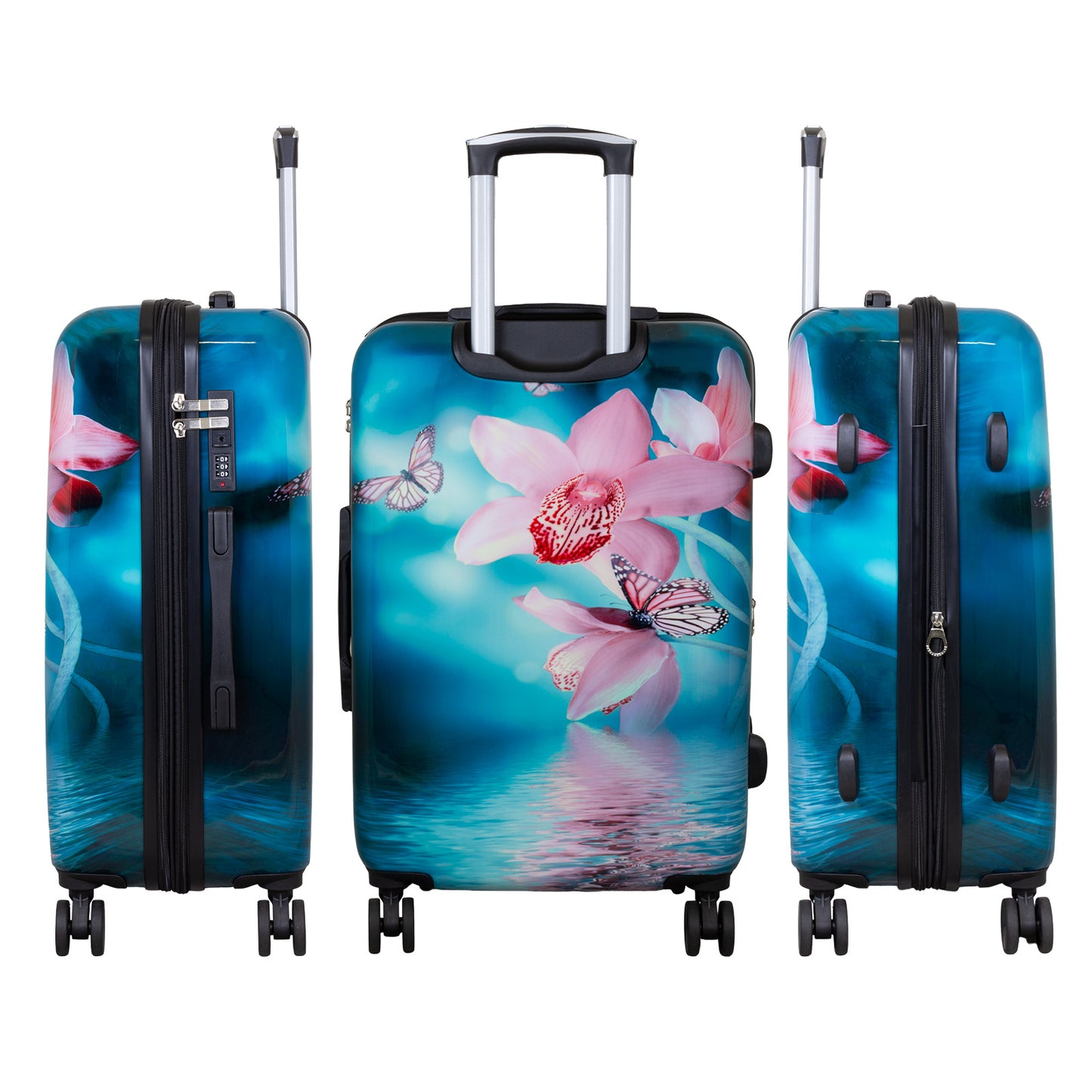 Polycarbonate motif suitcase set 3 pieces orchid