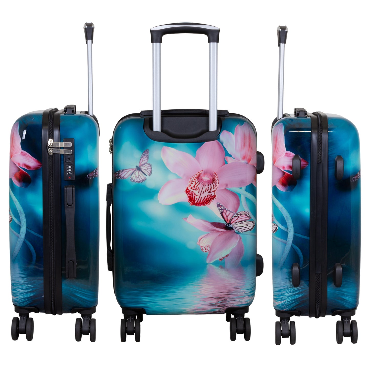 Polycarbonate motif suitcase set 3 pieces orchid