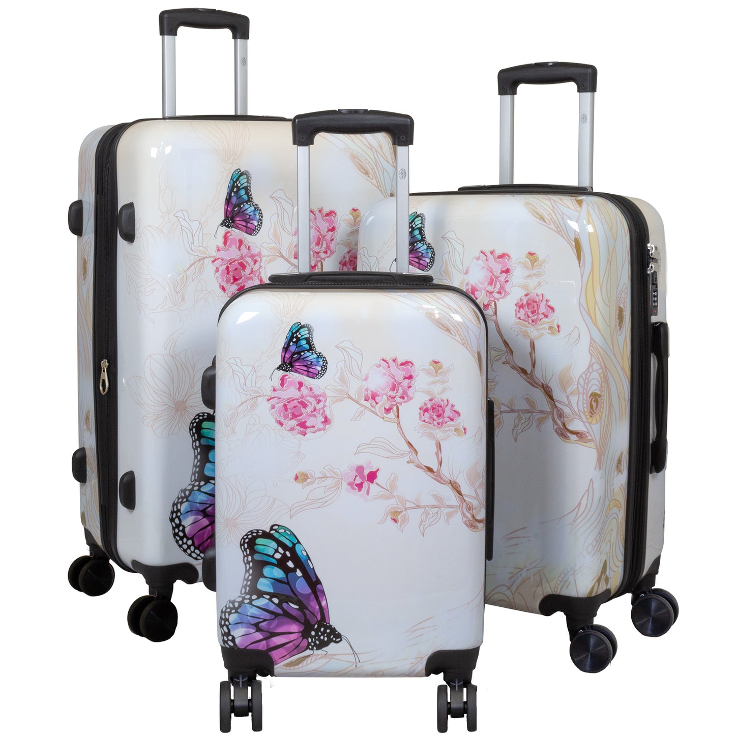 Set de maletas rígidas 3 piezas Mariposa beige