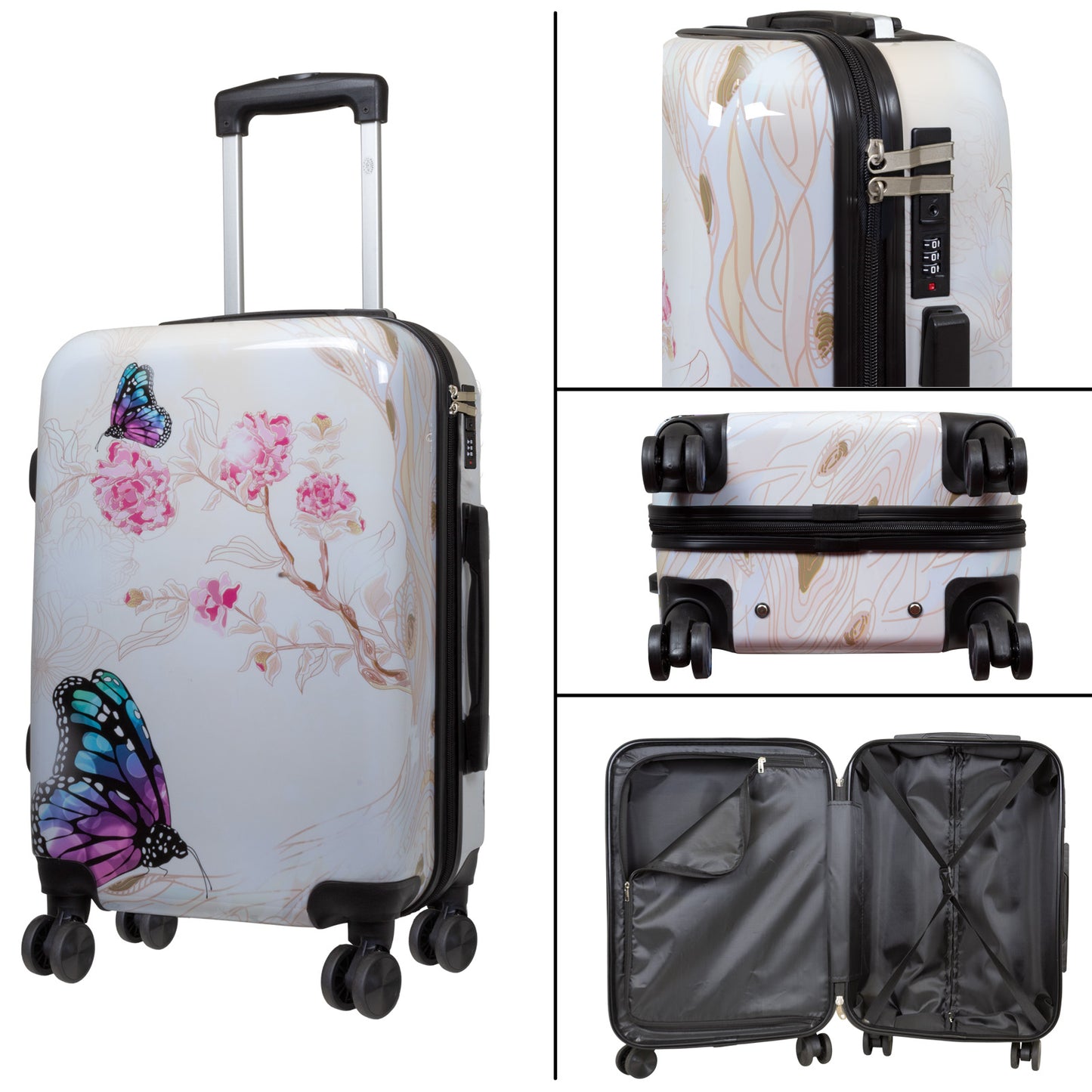 Set de maletas rígidas 3 piezas Mariposa beige