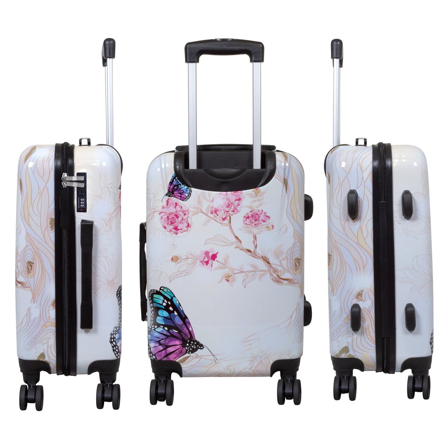Set de maletas rígidas 3 piezas Mariposa beige