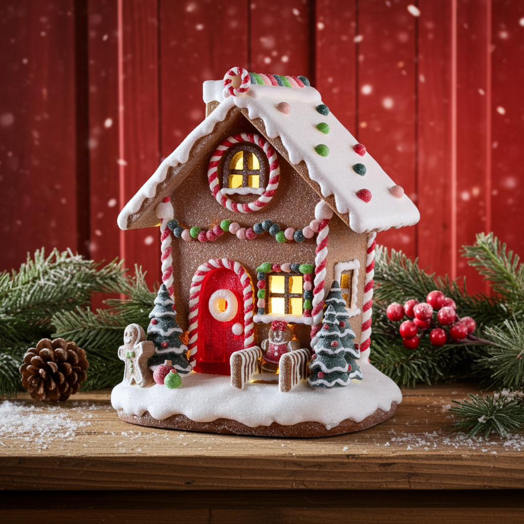 Maison en pain d'épices LED 25cm, polyrésine, VE-6(1)