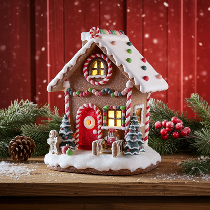 Maison en pain d'épices LED 25cm, polyrésine, VE-6(1)