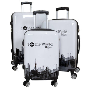 Polycarbonat Motivkofferset 3tlg Fly the world weiß
