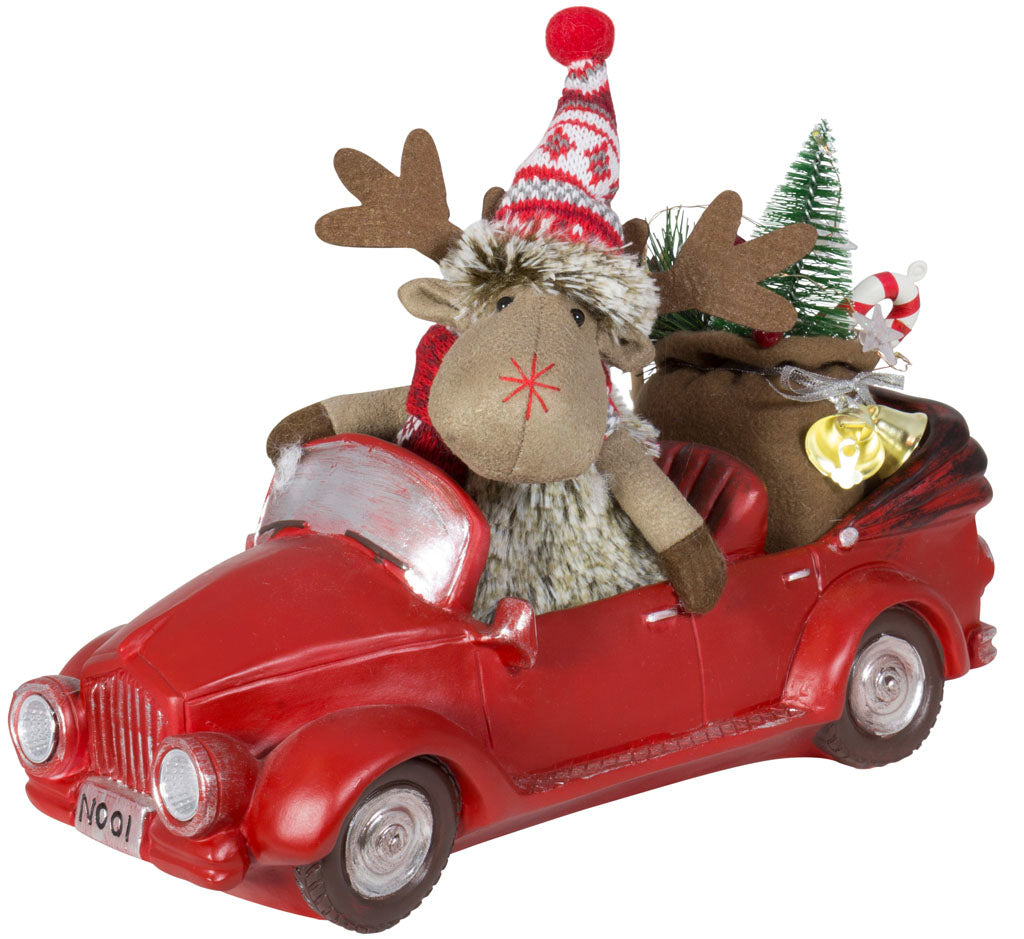 Alce en coche con luz LED 32cm / VE-6