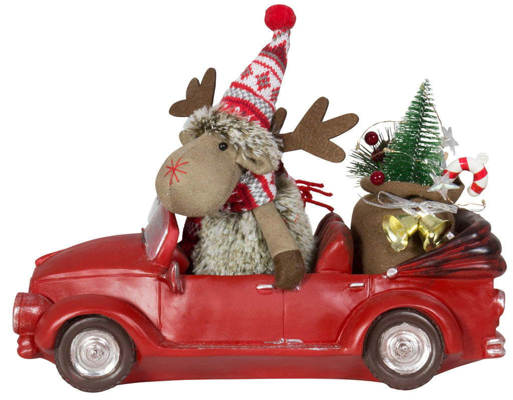 Alce en coche con luz LED 32cm / VE-6