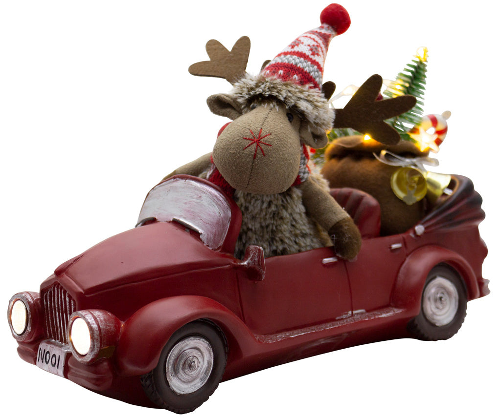 Alce en coche con luz LED 32cm / VE-6