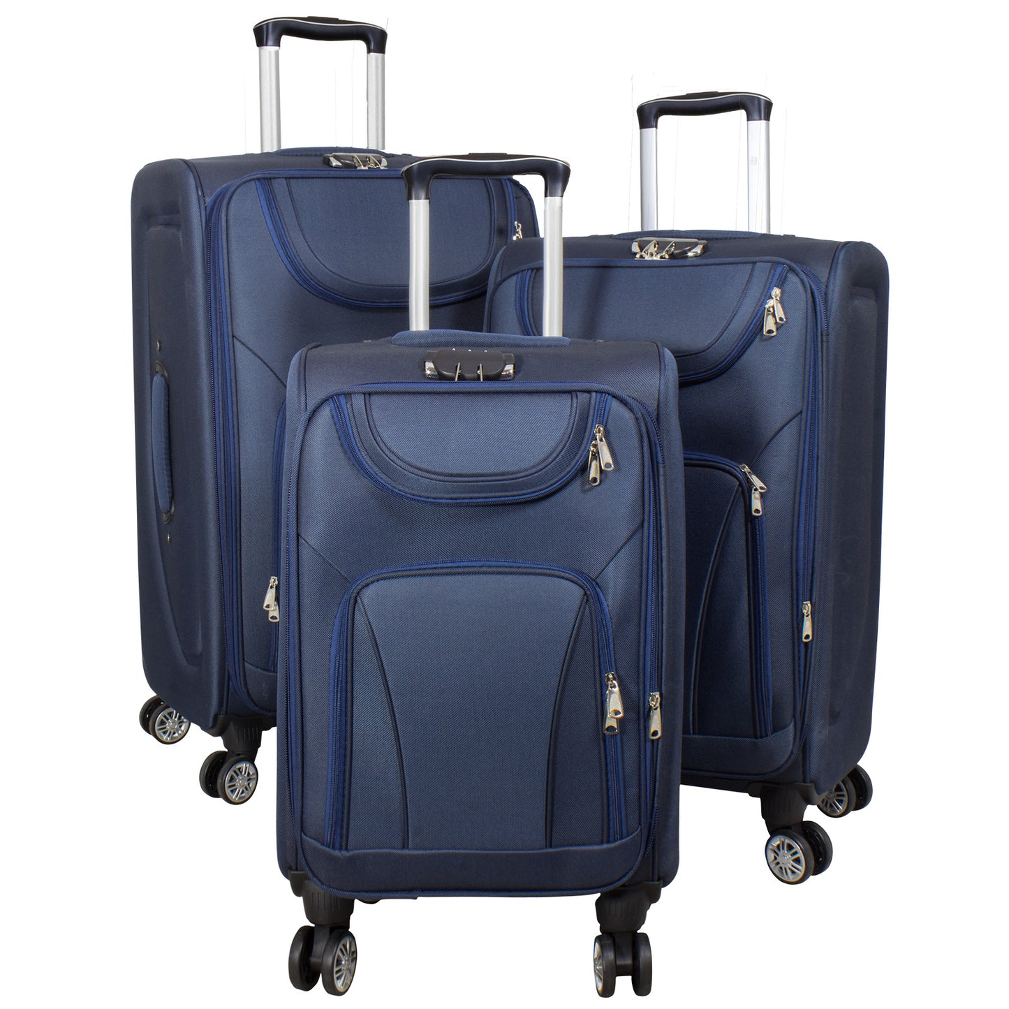 Nylon 3-Piece Suitcase Set Blue Soft Luggage Model Maribor