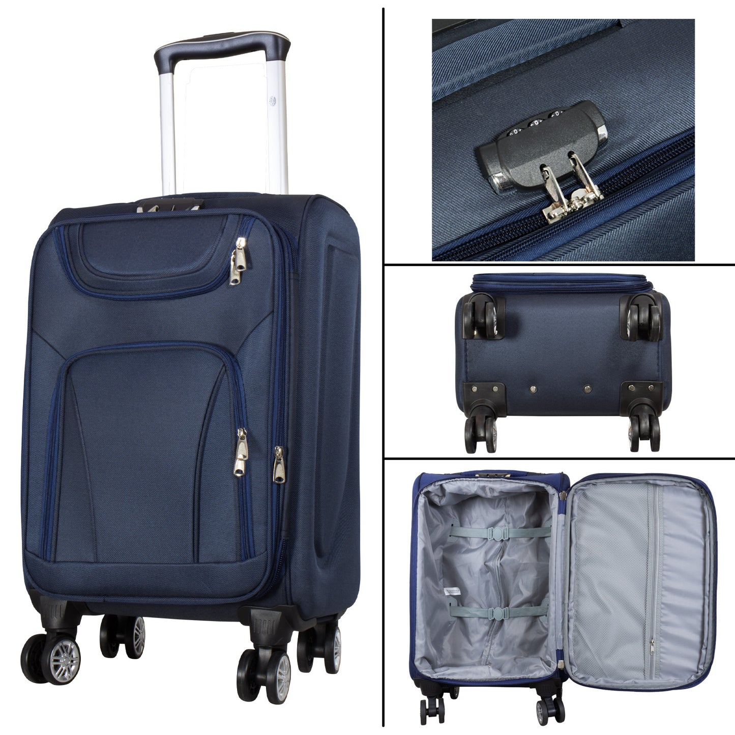 Nylon 3-Piece Suitcase Set Blue Soft Luggage Model Maribor