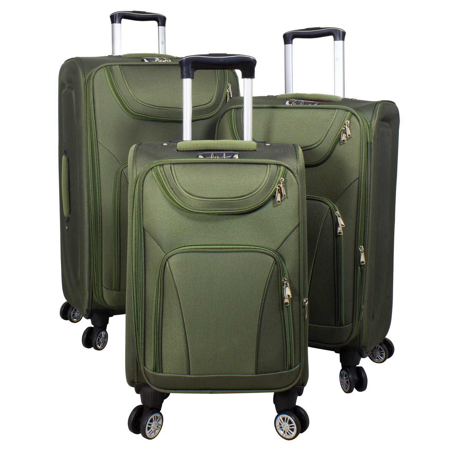 Nylon Luggage Set 3pcs Color Green Soft Luggage Model Maribor