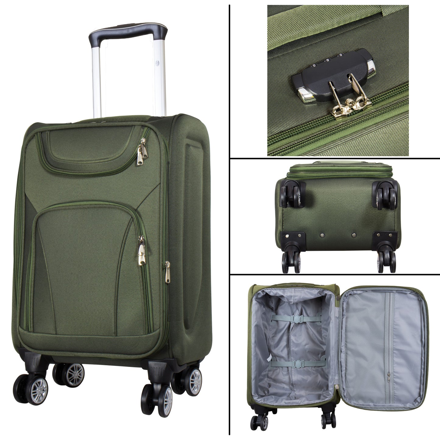 Nylon Luggage Set 3pcs Color Green Soft Luggage Model Maribor