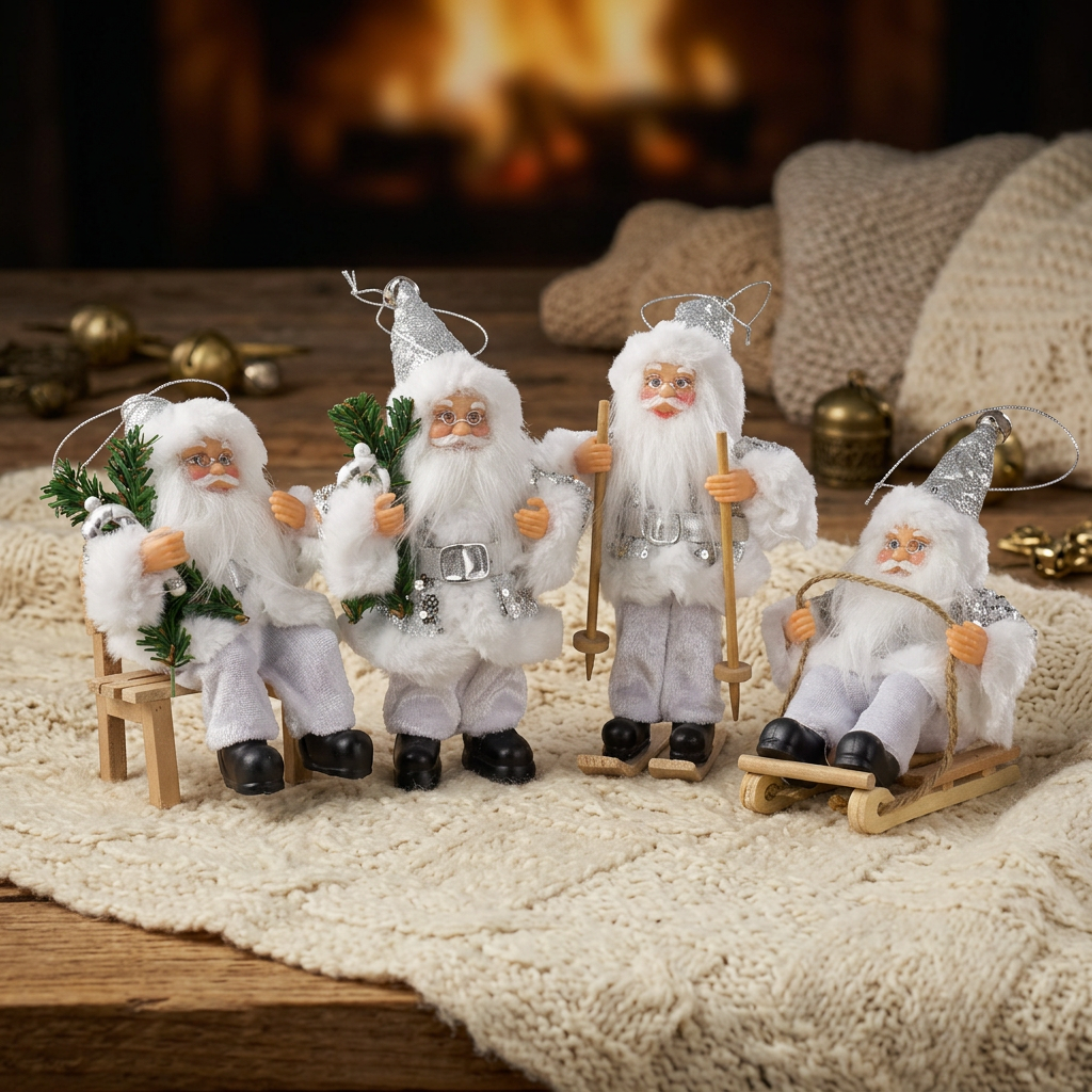 Santa 18cm silber/weiß, 4 Designs, VE-48(12)