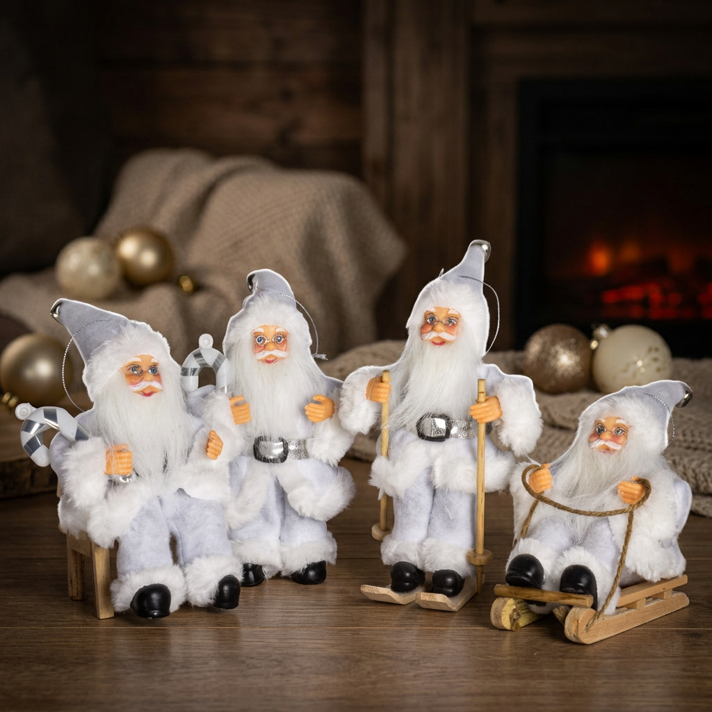 Santa 18cm weiß, 4 Designs, VE-48(12)