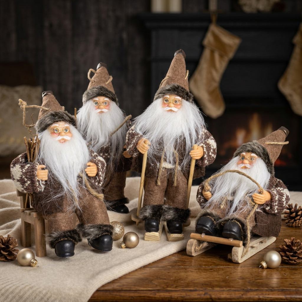 Décoration de sapin Santa 18cm couleur marron, 4 modèles (traîneau, ski, chaise, debout), VE-48(12)