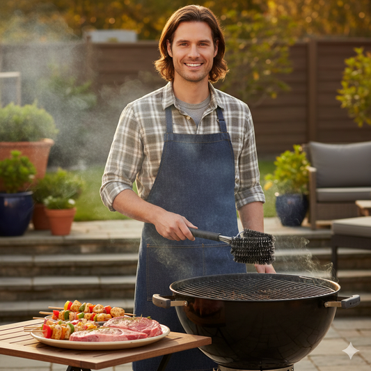 Grill brush with 3 double brushes