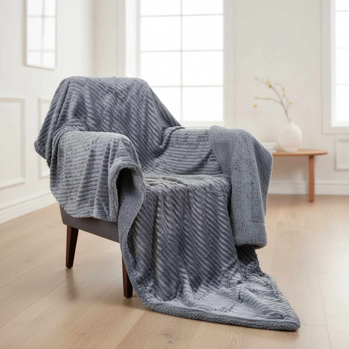 Plaid aspect velours côtelé 200x150 cm anthracite
