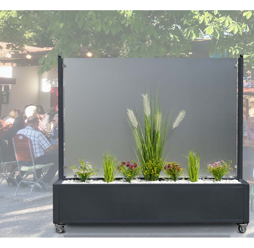 Mobiler Windschutz mit Pflanzkasten 3 Größen 2 Scheiben