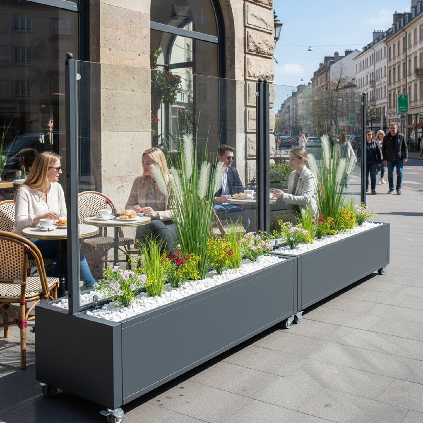 Mobiler Windschutz mit Pflanzkasten 3 Größen 2 Scheiben