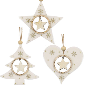 Baumschmuck Holz, 3 Designs, 9cm