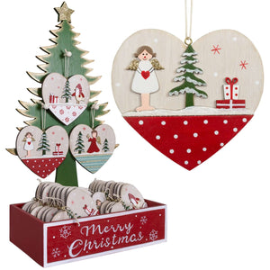 Baumschmuck 11cm 24tlg im Display Holz, 3 Designs