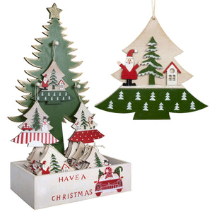 Baumschmuck 11cm 24tlg im Display Holz, 3 Designs