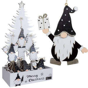 Baumschmuck 12cm 24tlg im Display Holz, 3 Designs