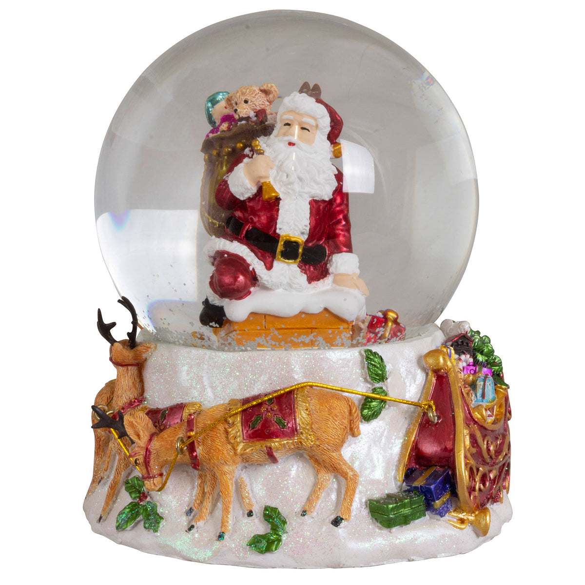 Snow globe with music box 16cm, Santa motif, pack of 8