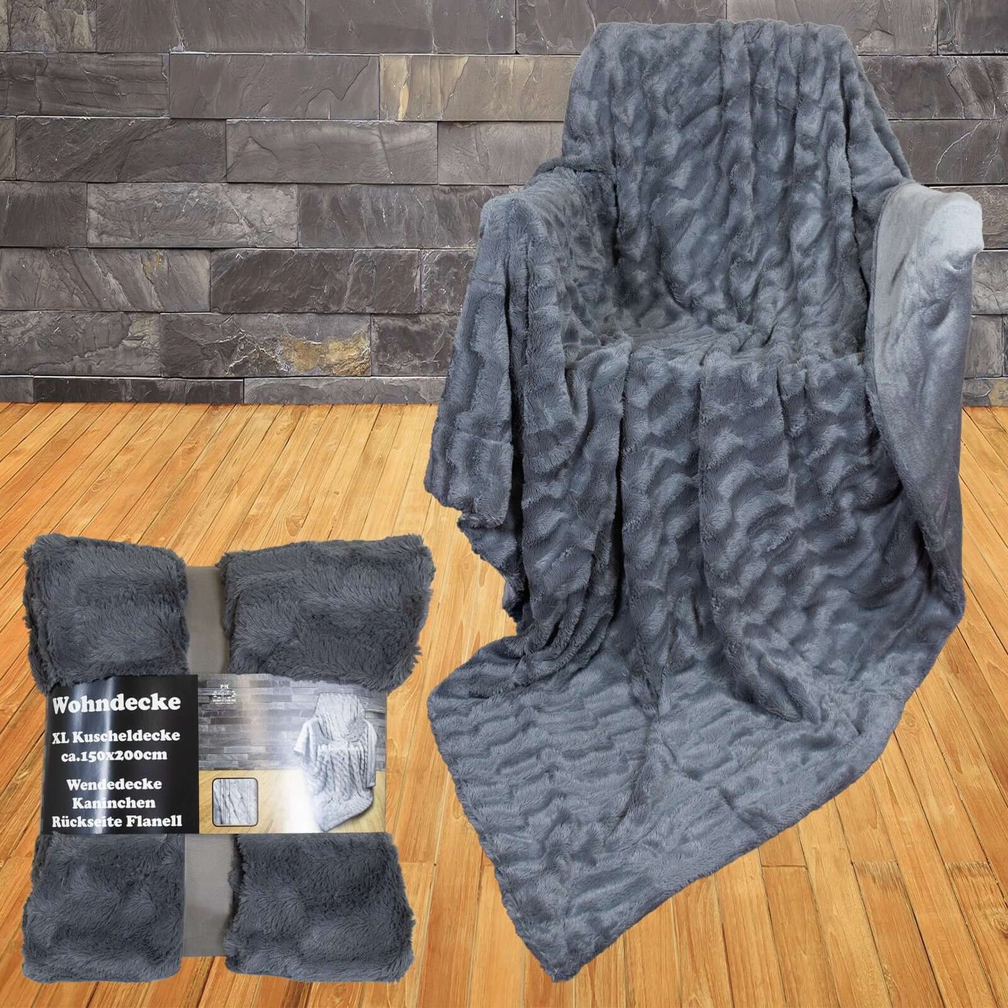Wohndecke Kaninchen 200x150cm grau