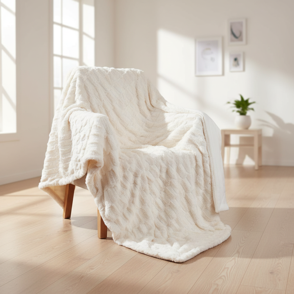 Plaid lapin 200x150 cm crème