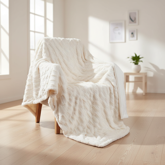 Wohndecke Kanin mit Flanell creme 150x200cm, VE-8