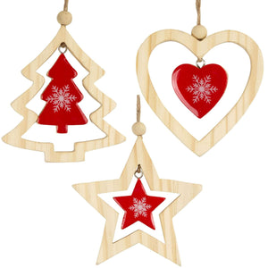 Baumschmuck 11cm, Holz, 3 Designs, VE-288(24)
