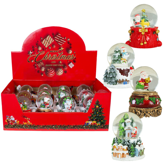 Snow globe 5x7cm, 4 designs, polyresin, VE-96(12)