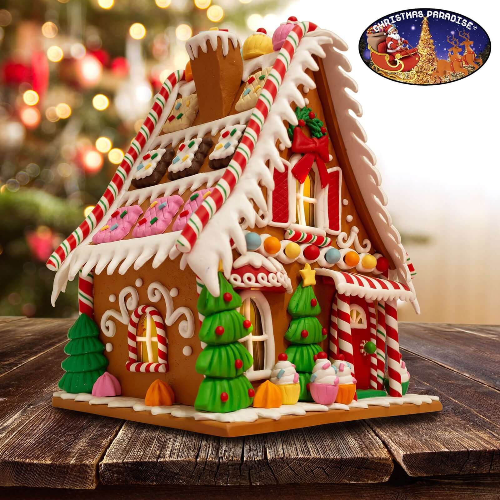 LED Lebkuchenhaus 26cm, Polyclay, VE-4(1)