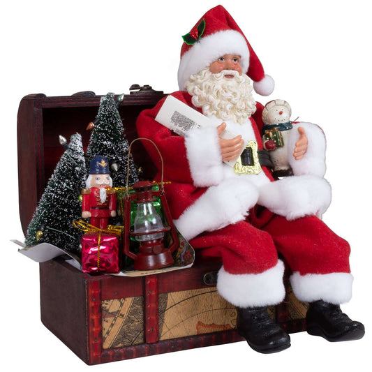 Santa 28cm sitzend auf Truhe, VE-5(1)
