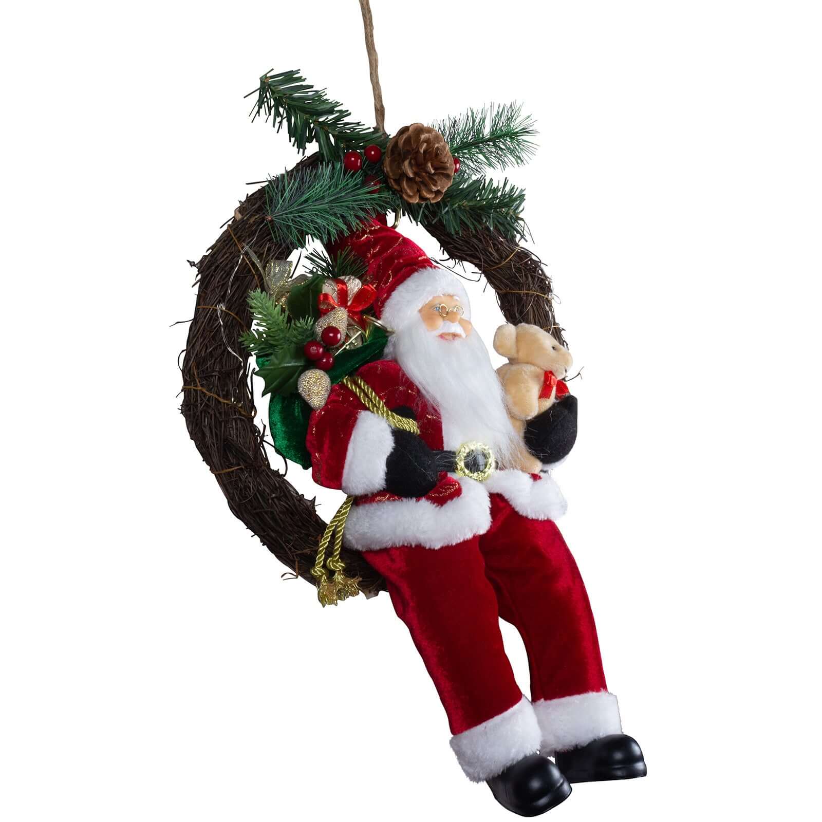 Santa 30cm im Kranz mit LED, VE-6