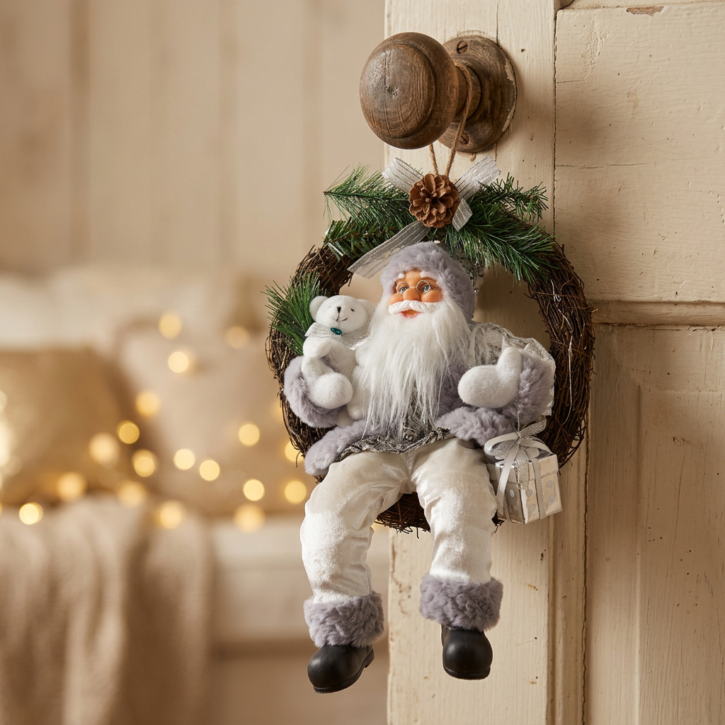 Santa 45cm in Wreath with LED, Pack of 4